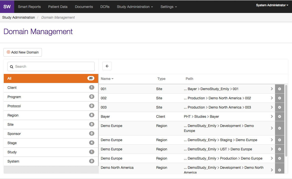 Screenshot of domain selection in StudyWorks™