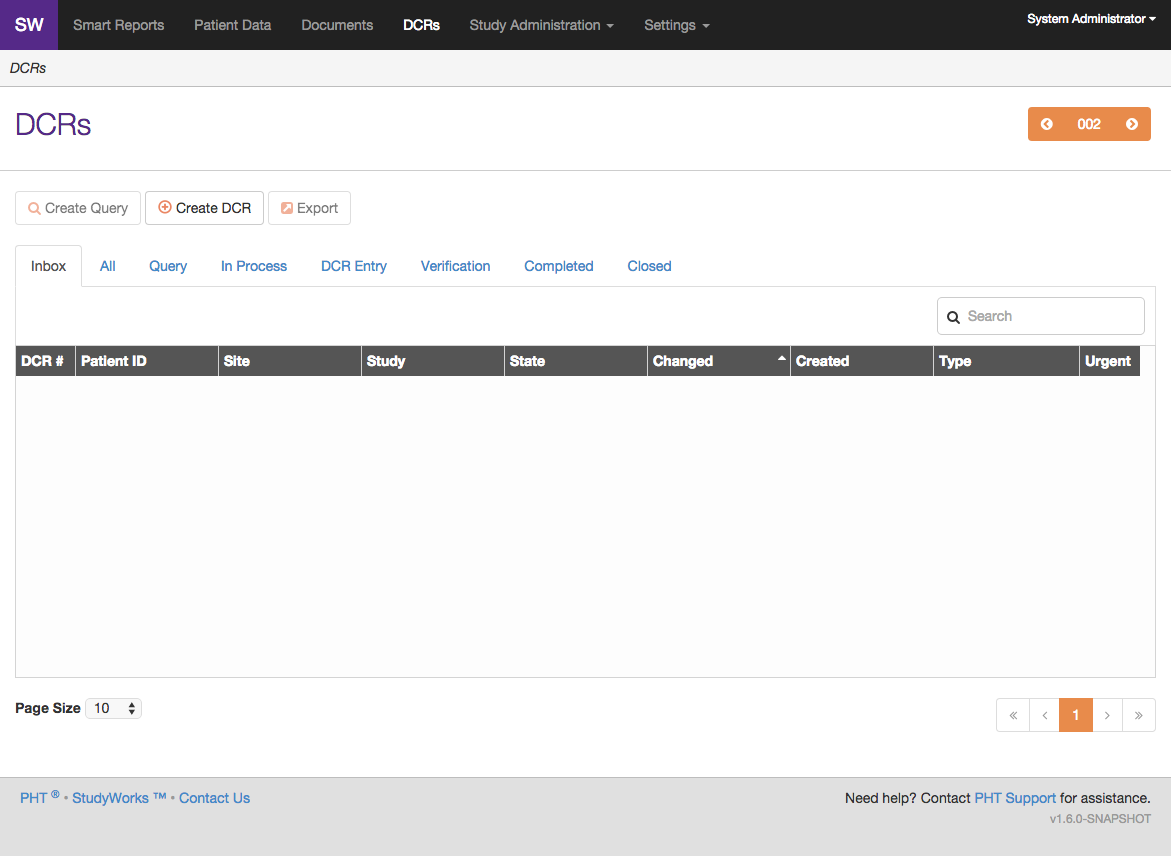 Change Request screen in StudyWorks™